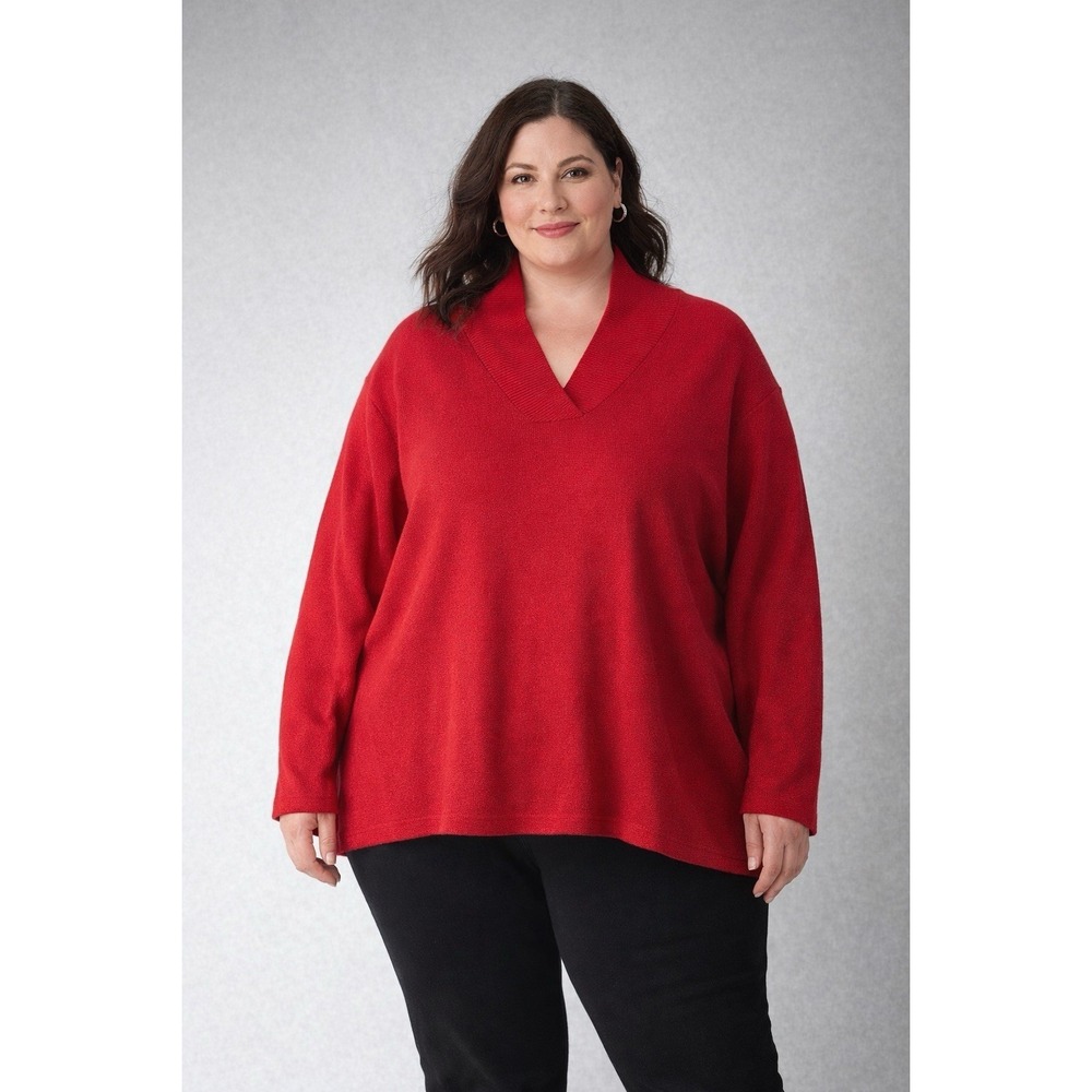 Westbound Women's Plus Sz 3X Red Textured Pullover Ribbed V-Neck Sweater NWT